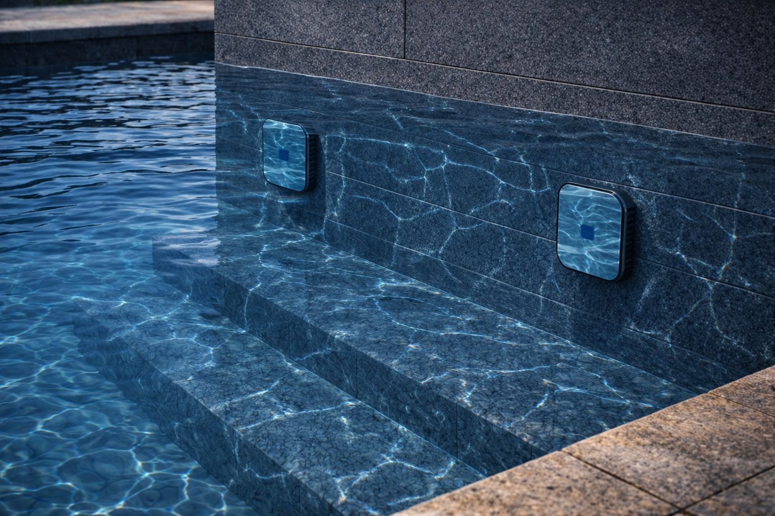Dreno Frame instalado na parede da piscina