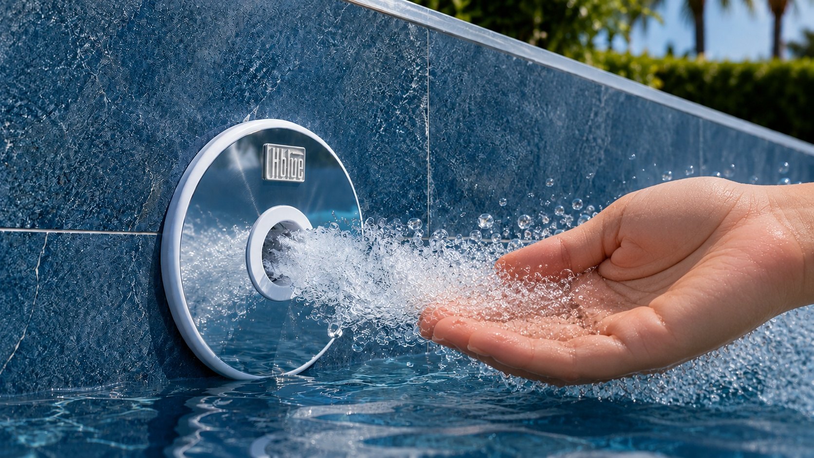 Retorno Platinum branco instalado em piscina de pastilha azul